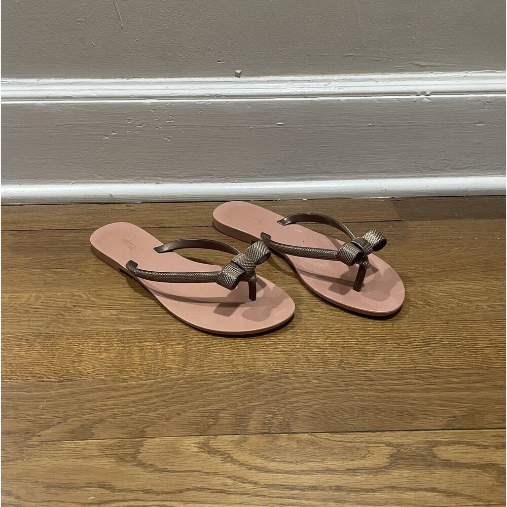 Melissa Harmonic Bronze Brown Bow Rubber Flip Flops Flat Thong Sandals Size 7